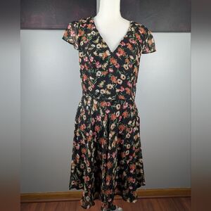 Betsey Johnson Black Floral Midi Dress
